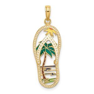 14k Gold Palm Tree Flip-Flop charm Enamel Charm Pendant
